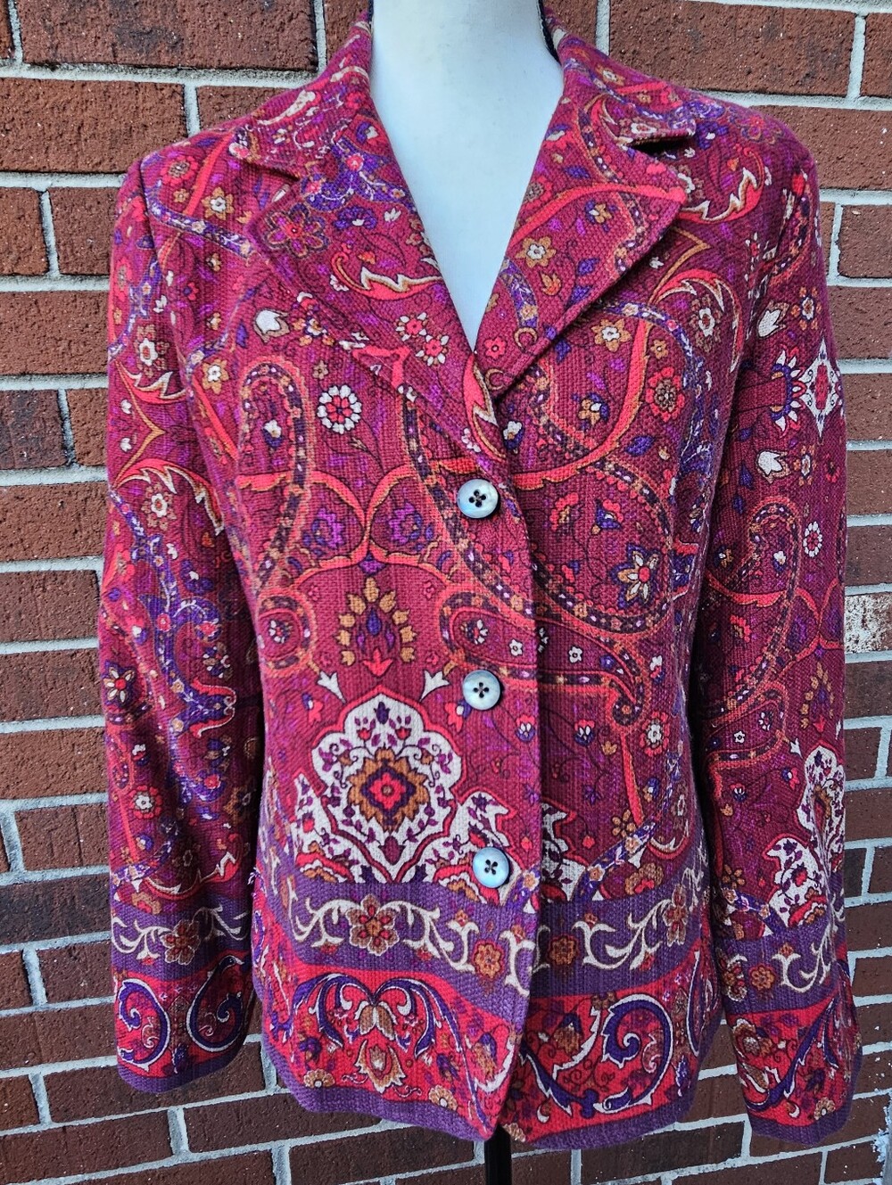 Coldwater Creek Women's Size Med Boho Multicolor Paisley Button-Front Jacket